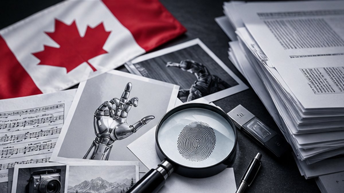 Editorial photograph illustrating: Canadian copyright policy faces three separate AI questions.