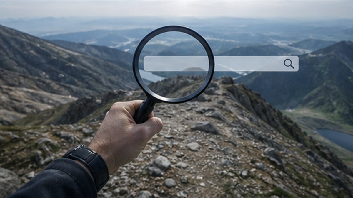 Editorial photograph illustrating: AI search changes the click from a starting point into an optional next step.