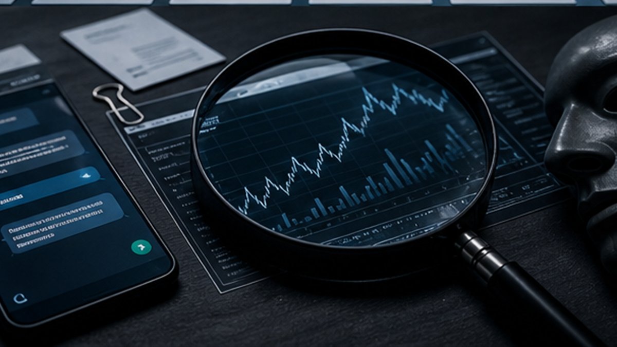 Editorial photograph illustrating: A beginner’s AI investment scam check: seven steps before you send money.