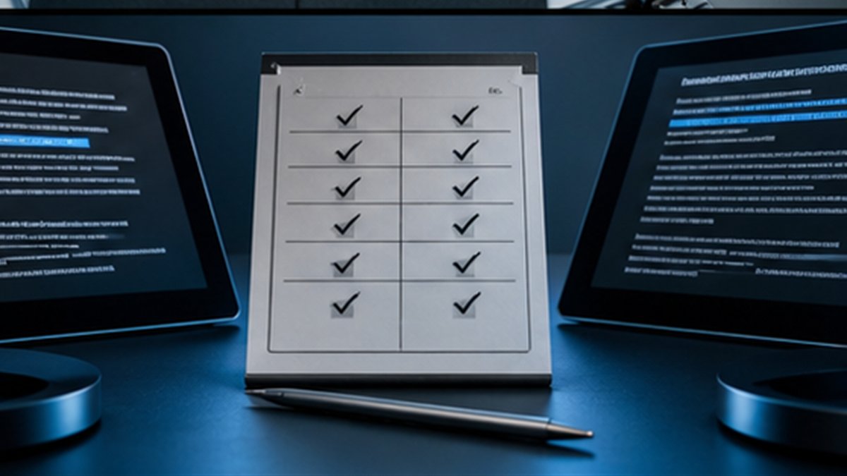 Editorial photograph illustrating: How to compare AI answers with a simple evaluation scorecard.