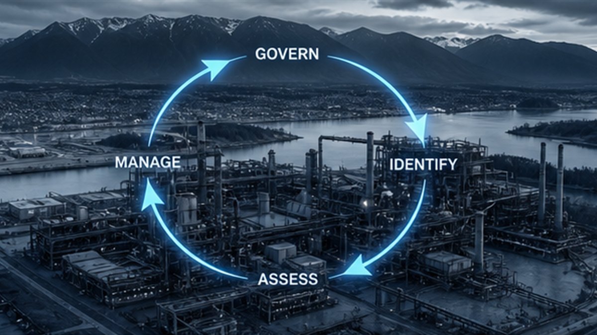 Editorial photograph illustrating: NIST’s AI risk framework is useful because it turns principles into a management loop.