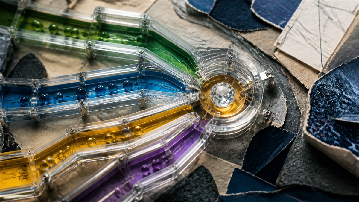 Cinematic macro photograph of a transparent mechanical puzzle with multiple illuminated reasoning paths converging on one answer chamber, deep jewel colours, scientific editorial style, no symbols or text